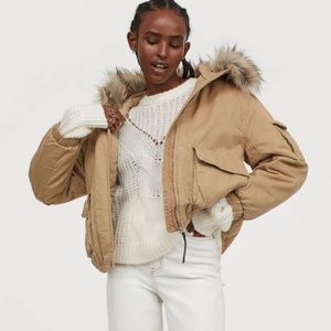Women’s H&M short brown parka brown jacket with hood Sz S
